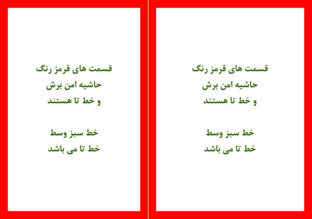 قالب دایکات بروشور دو لت A5 با خط تا، خط برش و Bleed استاندارد