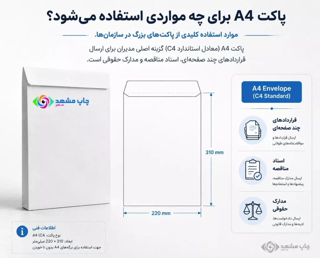 انواع کاربردهای سازمانی و اداری پاکت A4 برای ارسال اسناد مهم