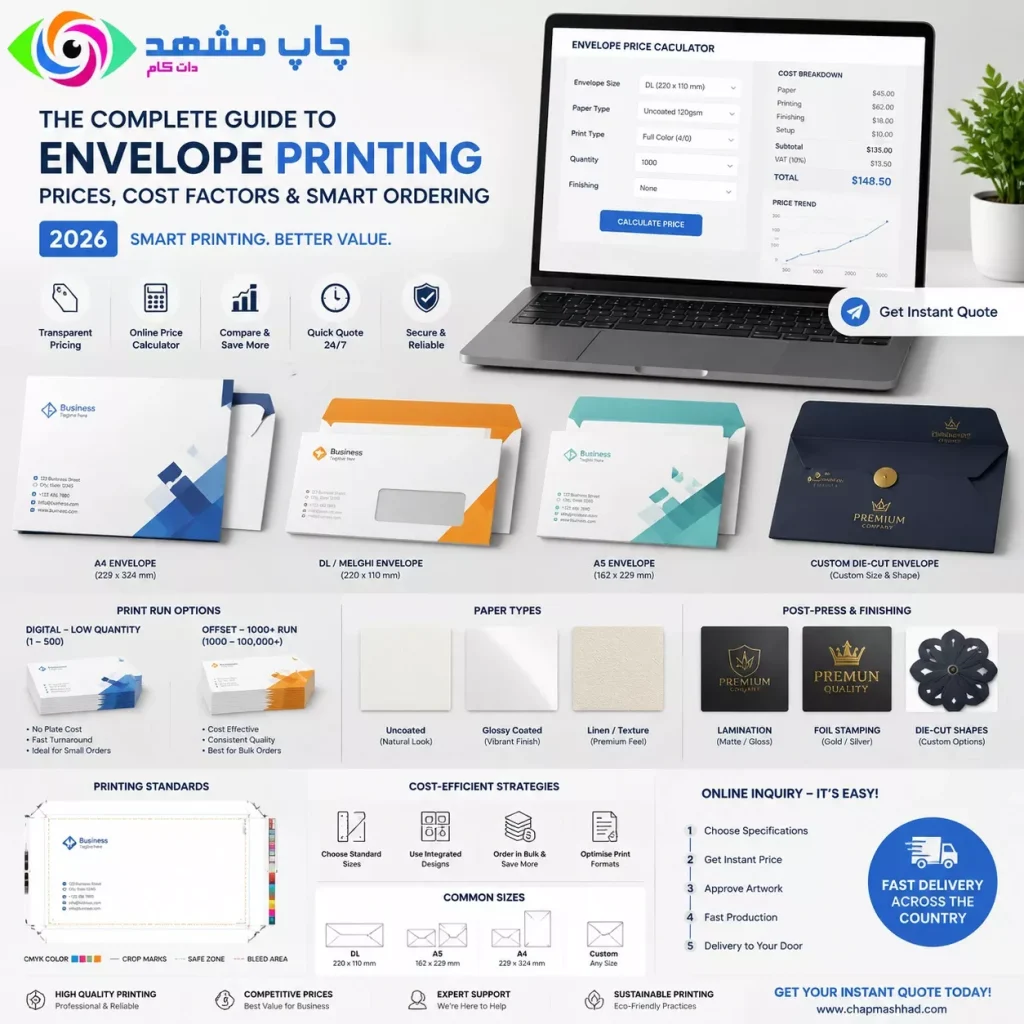 عوامل موثر بر قیمت چاپ پاکت و راهنمای سفارش چاپ پاکت ارزان و اقتصادی با بهترین کیفیت