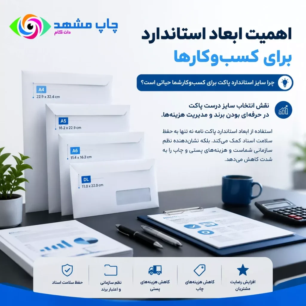 تاثیر انتخاب سایز استاندارد پاکت نامه در برندینگ و کاهش هزینه‌های ارسال کسب‌وکار