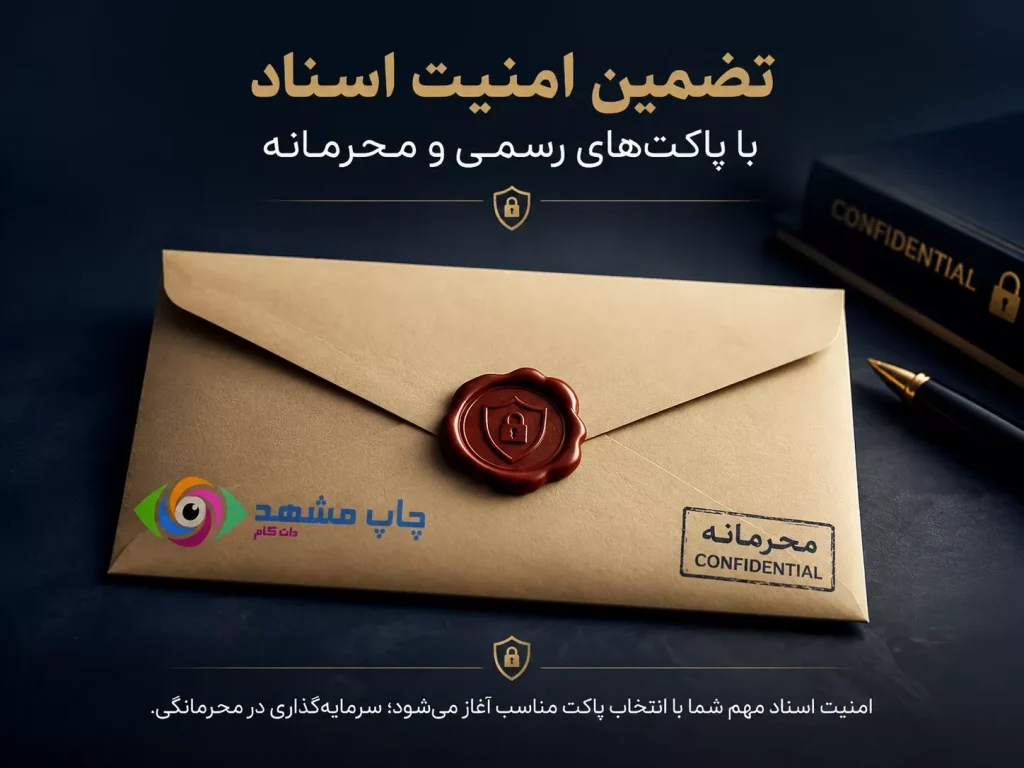 یک پاکت رسمی مهر و موم شده و محکم که نماد محرمانگی و امنیت اسناد مهم شرکت است.